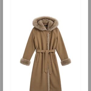 Vintage Antique Long Tan Coat with Fur Trim Size Small